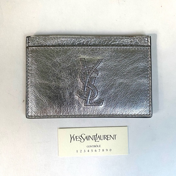 YSL Yves Saint Laurent Silver Metallic Leather Card Holder Wallet Vintage Rare - Picture 3 of 12